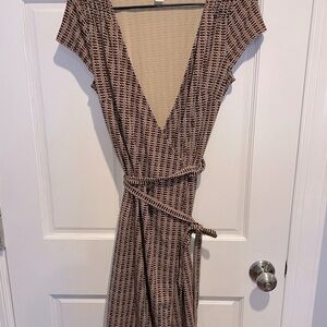 LOFT Brown Tan Print wrap Dress Casual